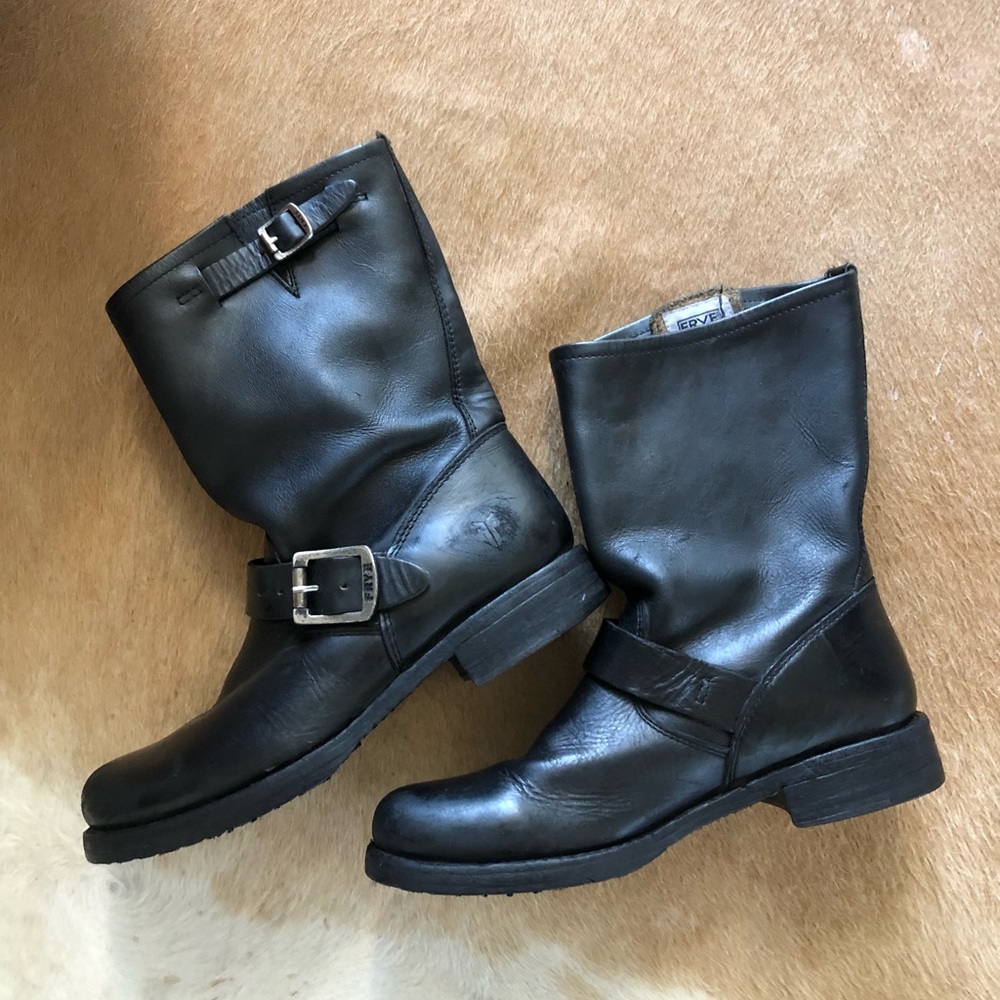 Frye black moto boots